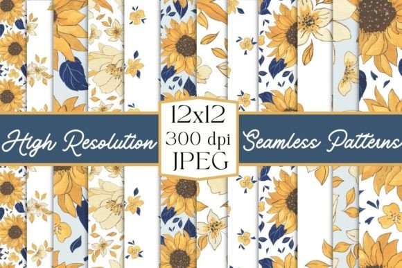 Bringing Warmth to Every Project with GOLD NAVY SUNFLOWERS SEAMLESS PATTERNS