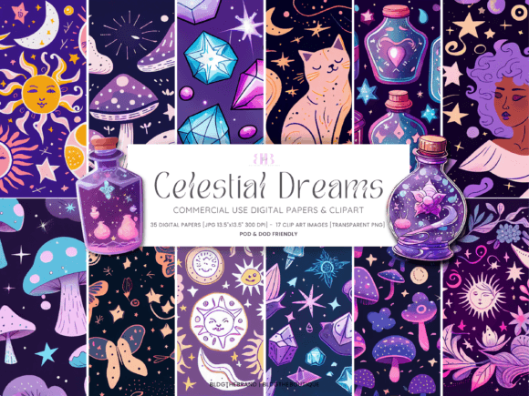 Celestial ClipArt Digital Paper Bundle