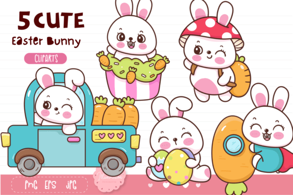 Easter Bunny Rabbit. Easter Day Kawaii