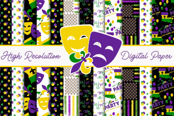 Festive Mardi Gras Digital Paper: Elevate Your Projects with Gold and Glitter