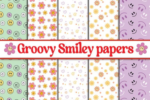 Groovy Smiley RETRO Digital Papers Pack