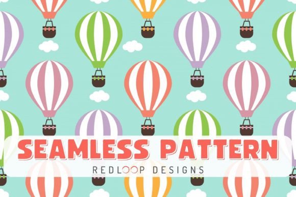 Hot Air Balloons Clouds Seamless Pattern