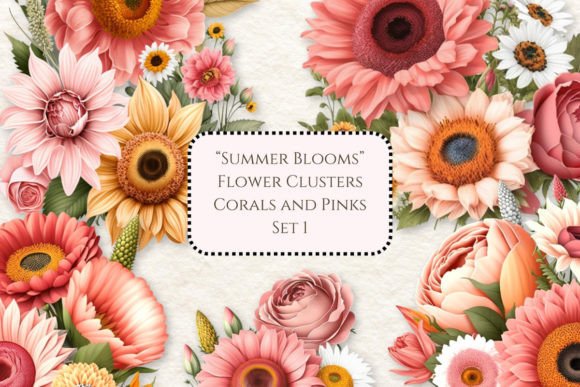 Summer Blooms Pink Coral Watercolor Clipart