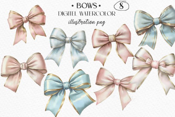 Watercolor Bows, Pink and Blue